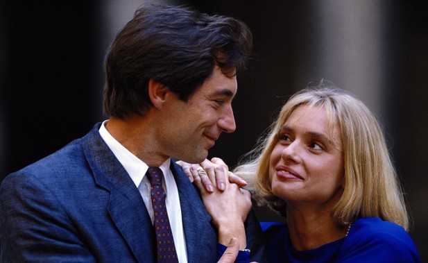 Maryam d'Abo and Timothy Dalton in a publicity photo for The Living Daylights
