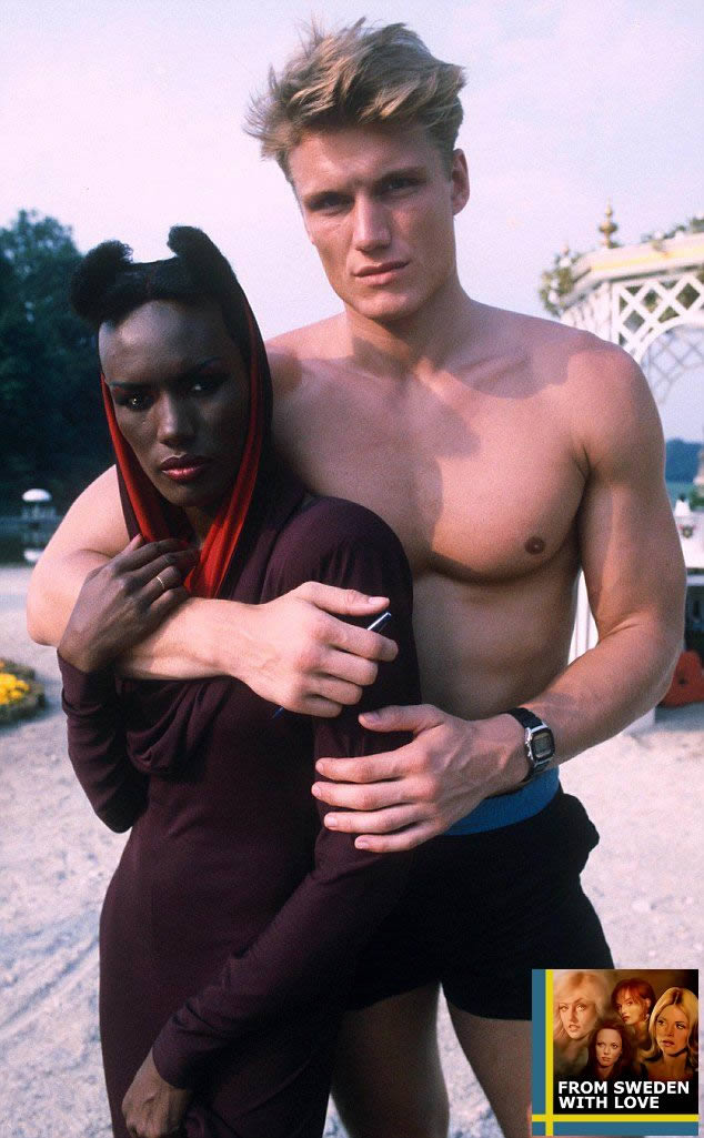 Grace Jones and Dolph Lundgren on the set of A View to a Kill in France