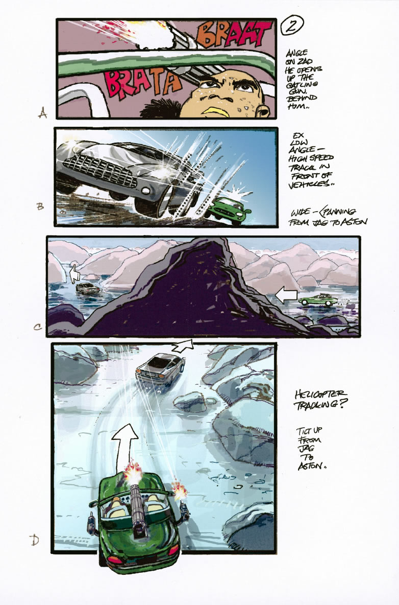 Die Another Day car chase on ice storyboard by Martin Asbury