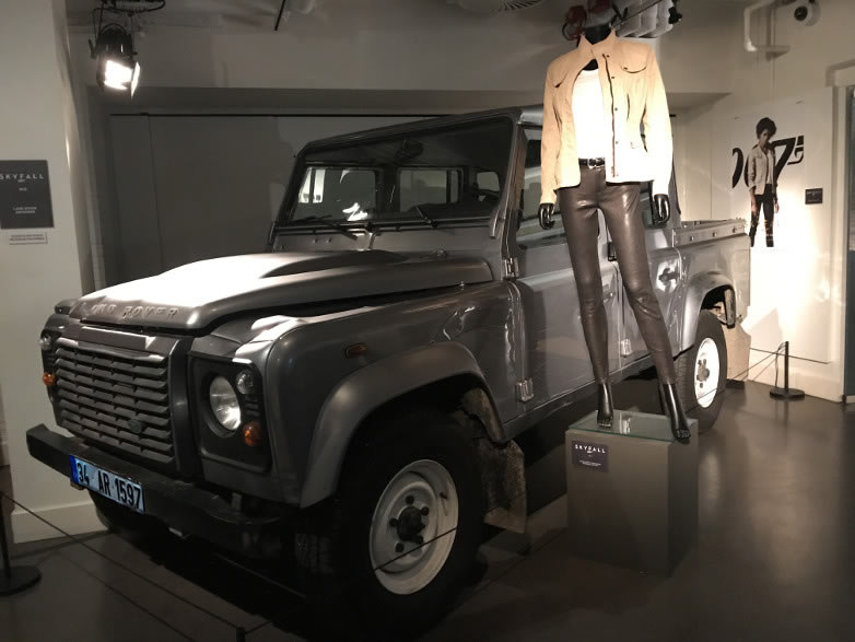 Land Rover Defender from Skyfall with Moneypenny costume, now on display at Bond in Motion