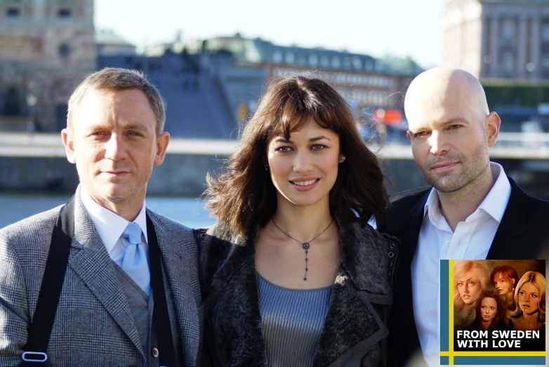 Daniel Craig, Marc Forster och Olga Kurylenko i Stockholm 2008