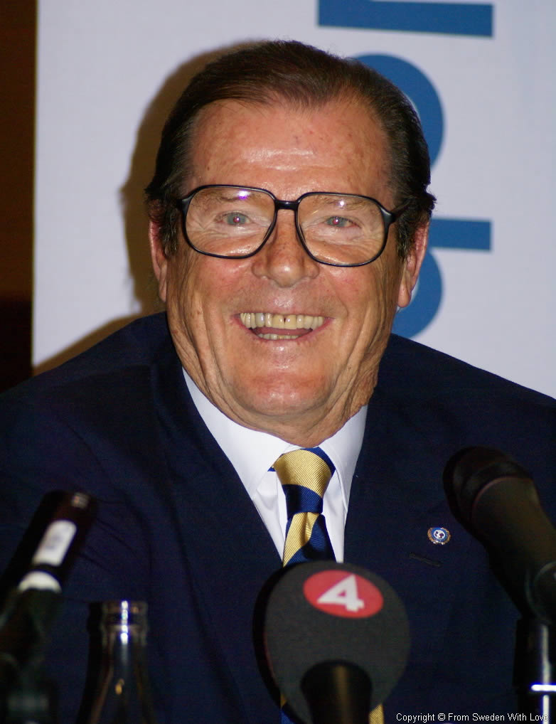 Roger Moore at the Nobel Museum in Stockholm