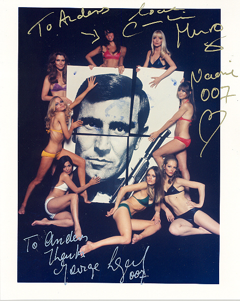 Caroline Munro in a campaign with George Lazenby