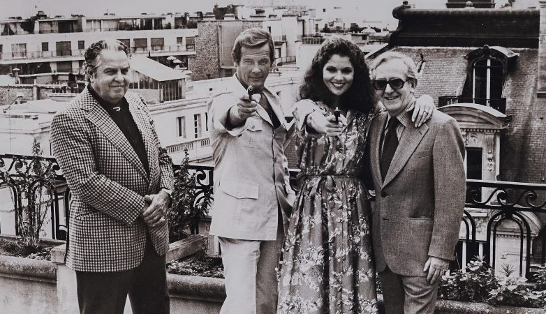 Cubby Broccoli, Roger Moore, Lois Chiles and Lewis Gilbert promoting Moonraker 1979