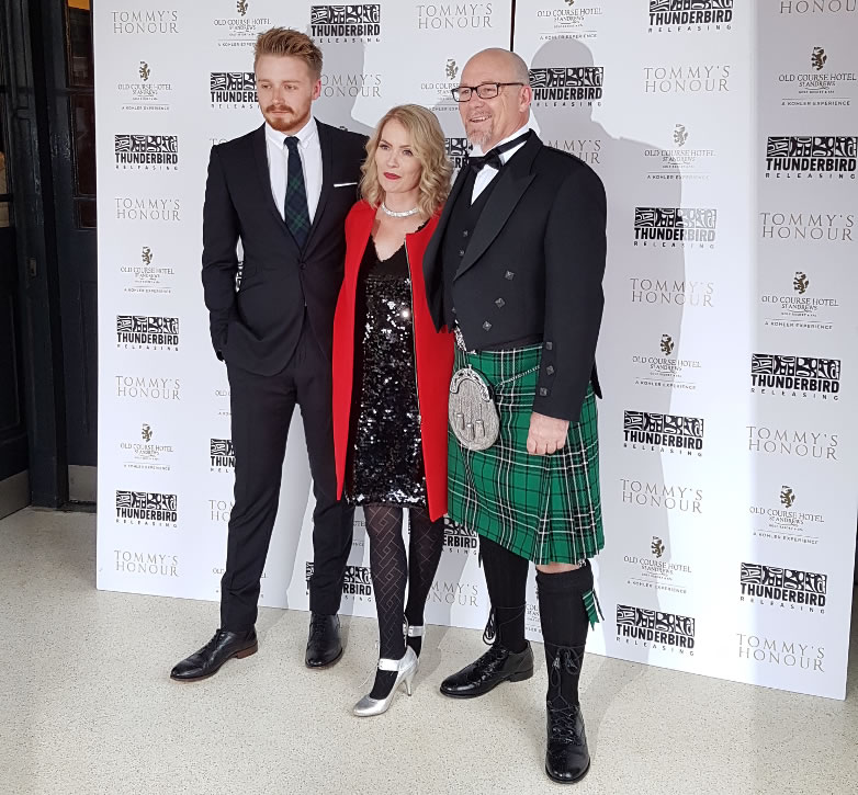 Jack Lowden, Therese Bradley and Jason Connery attend Tommy's Honour premiere at New Picture Cinema in St. Andrews