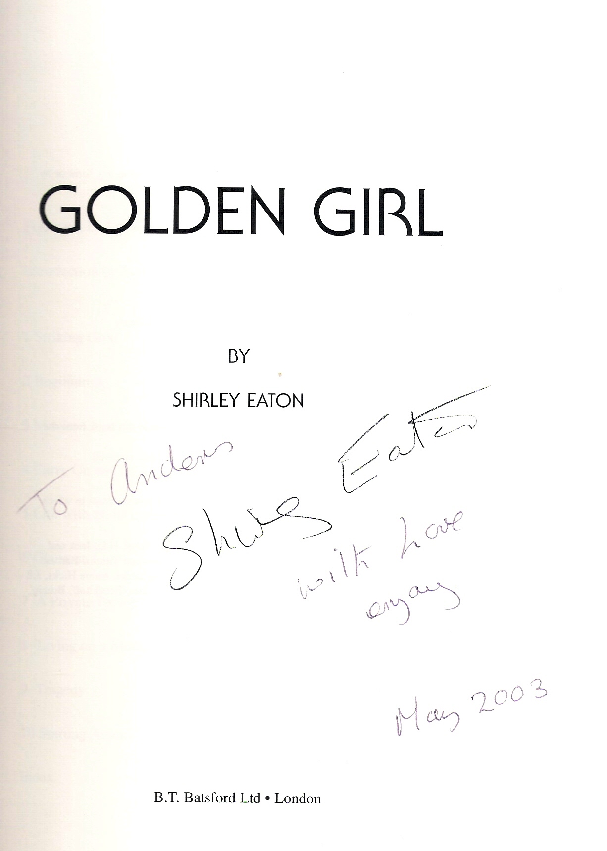Shirley Eaton Personligt tagen på Autographica