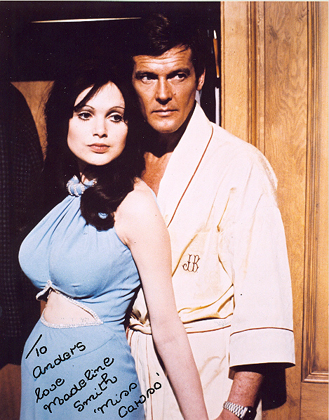 Madeline Smith, pictured with Sir Roger Moore 10x8, colour