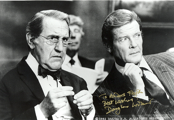 Douglas Wilmer, pictured with Sir Roger Moore 10x8 inch, black and white