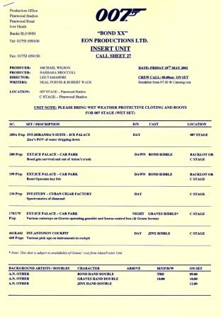 Insert unit call sheet, 2 pages 27