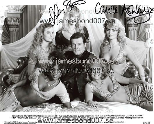 Carole Ashby and Mary Stavin, pictured with Sir Roger Moore, Carolyn Seaward, Tina Robinson and Gillian de Terville OPY-13