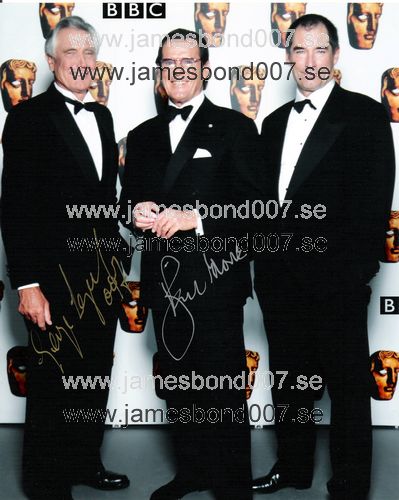 Sir Roger Moore and George Lazenby, pictured with Timothy Dalton Colour