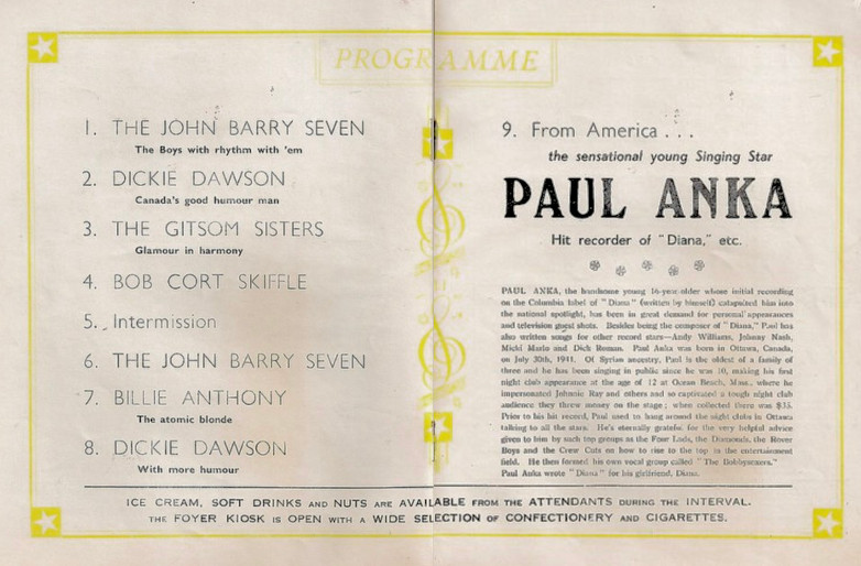 Paul Anka, The John Barry Seven, programme