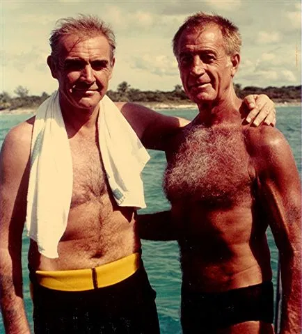 Big John McLaughlin with Sean Connery during the filming of Never Say Never Again in the Bahamas 1983