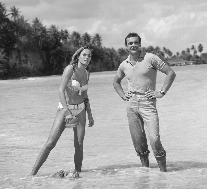Ursula Andress as Honey Ryder and Sean Connery as James Bond in Dr No