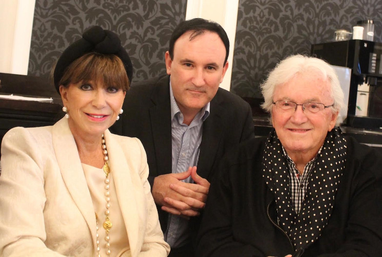 Yvonne Romain and Leslie Bricusse with FSWL contributor Brian Smith at Pinewood Studios