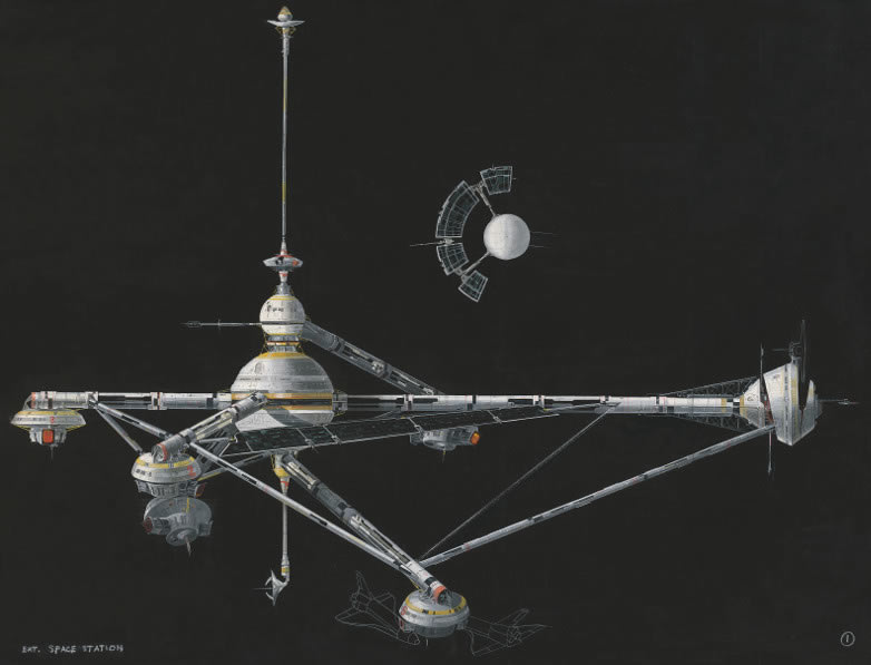 Moonraker rymdstation skiss av Ken Adam